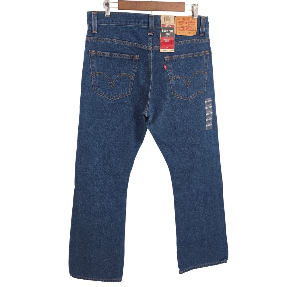 NEW Y2K Levis 517 Bootcut Jeans Mens 34x32 Dark Blue Wash Slim Fit Deadstock NWT